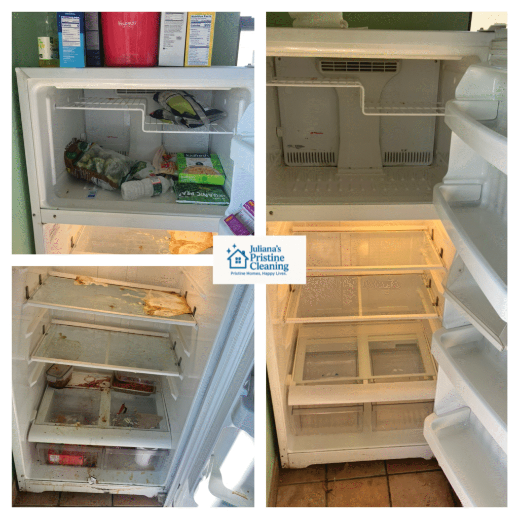 Before and after fridge deep cleaning by Juliana’s Pristine Cleaning